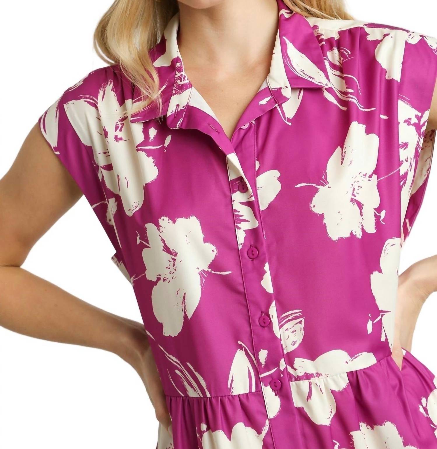 Umgee - Floral Collared Midi Dress