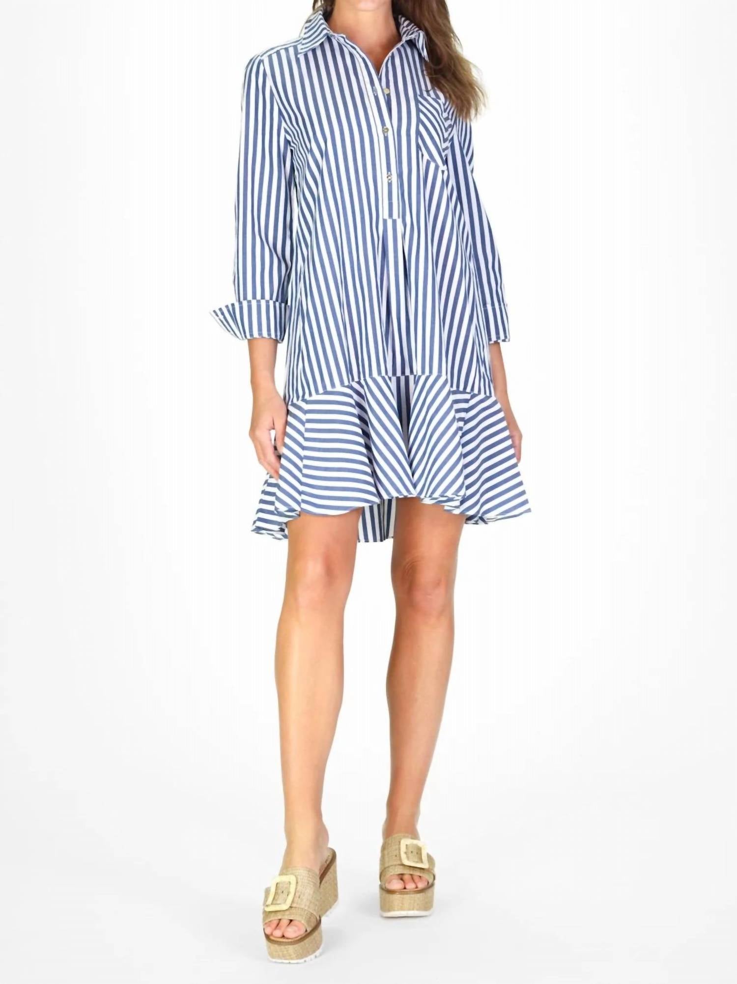 Duffield Lane Iris Classic Stripe Mini Dress in navy and white - women's dress