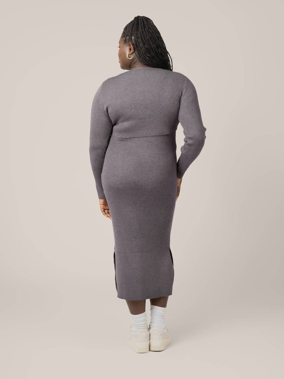Kindred Bravely 2-in-1 Maternity And Nursing Midi Dress in 1 maternity and nursing midi dress in charcoal - women's dress - view 8