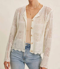In February - Classic Pointelle Knit Button-down Cardigan