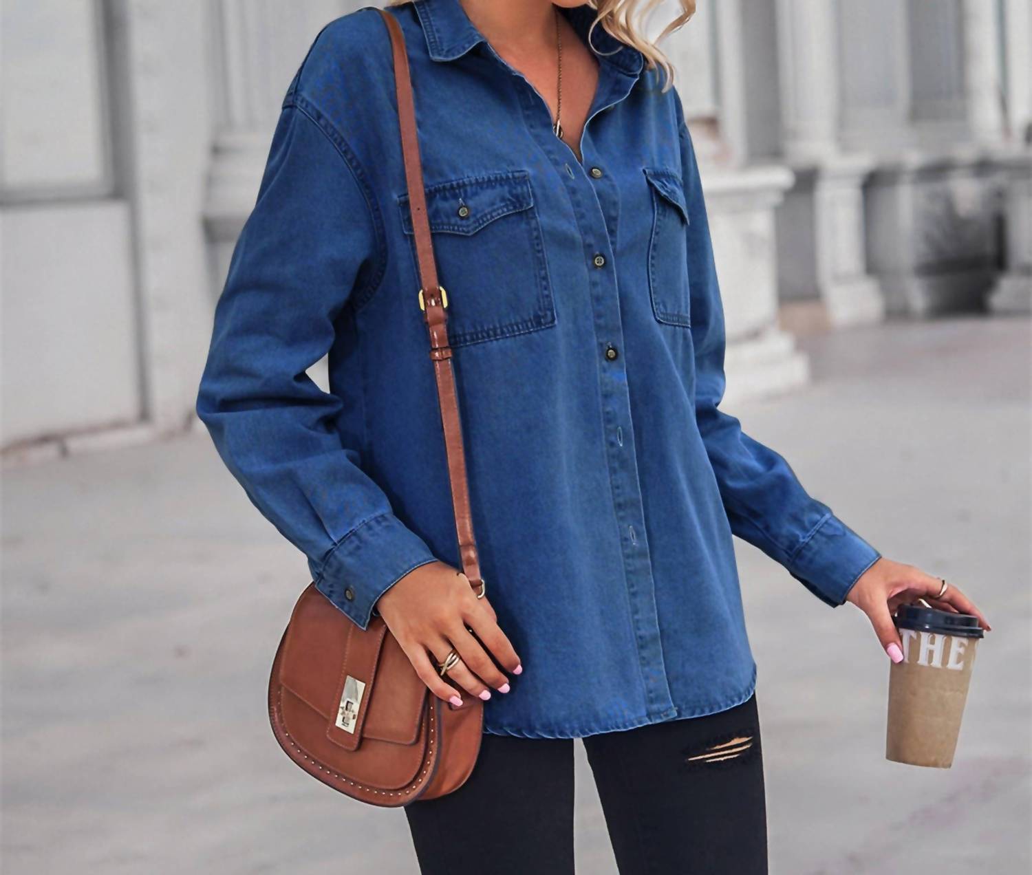 Sweetkama - Classic Denim Lapel Button-down Shirt