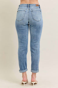 Judy Blue Midrise Boyfriend Jeans in bleach wash - women's jeans - detail view