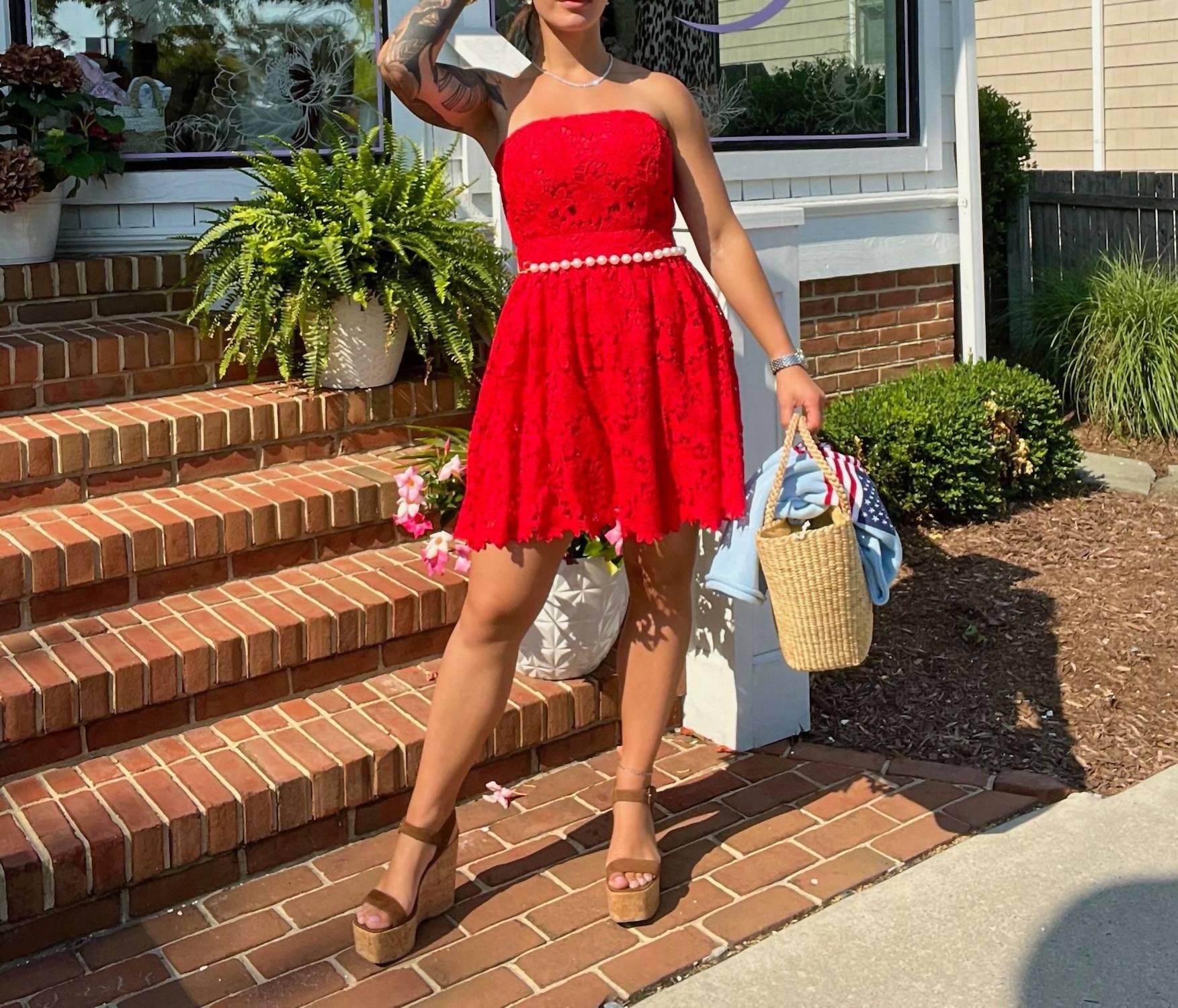 FLYING TOMATO Strapless Lace Mini Dress in red - women's dress - view 4