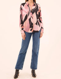 Misa Los Angeles Celine Top in moody abstract flora satin - women's shirt - alternate view
