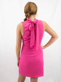 entro Mock Neck Sleeveless Mini Dress in hot pink - women's dress - detail view