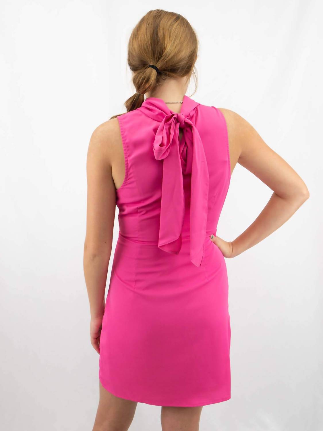 entro Mock Neck Sleeveless Mini Dress in hot pink - women's dress - detail view