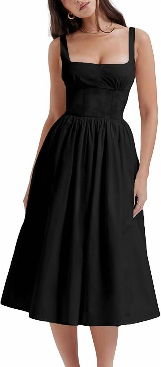 Sweetkama - Square Neck Ruched Bust Midi Dress