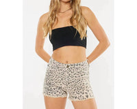 Kancan - High Rise Leopard Printed Denim Shorts