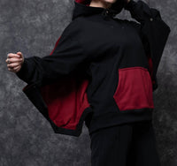 Steady Hands Bat Wing Hoodie in black red - women's top - detail view