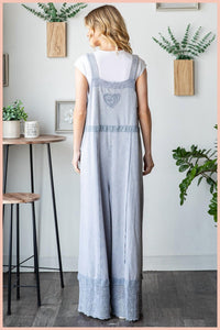 Oli & Hali - Washed Lace Hem Terry Overall Jumpsuit