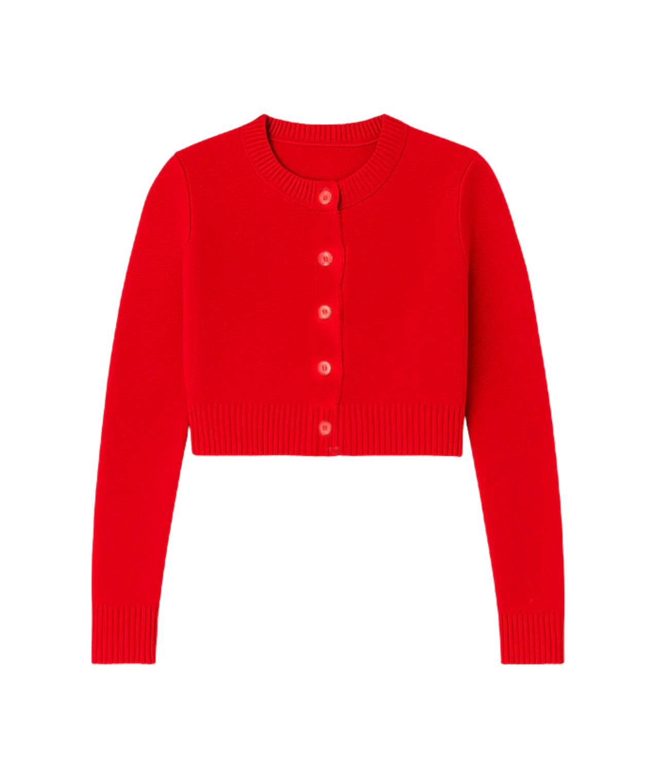 Katie J NYC Girls' Piper Cardigan in red - women's cardigan - detail view