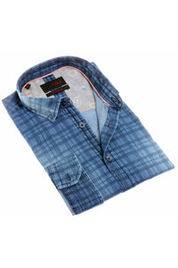 Eight X - Checkered Stone Wash Button Down Denim Shirt