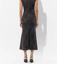 adelyn rae Merlyn Animal Mock Neck Midi Dress in brown black - women's dress - detail view