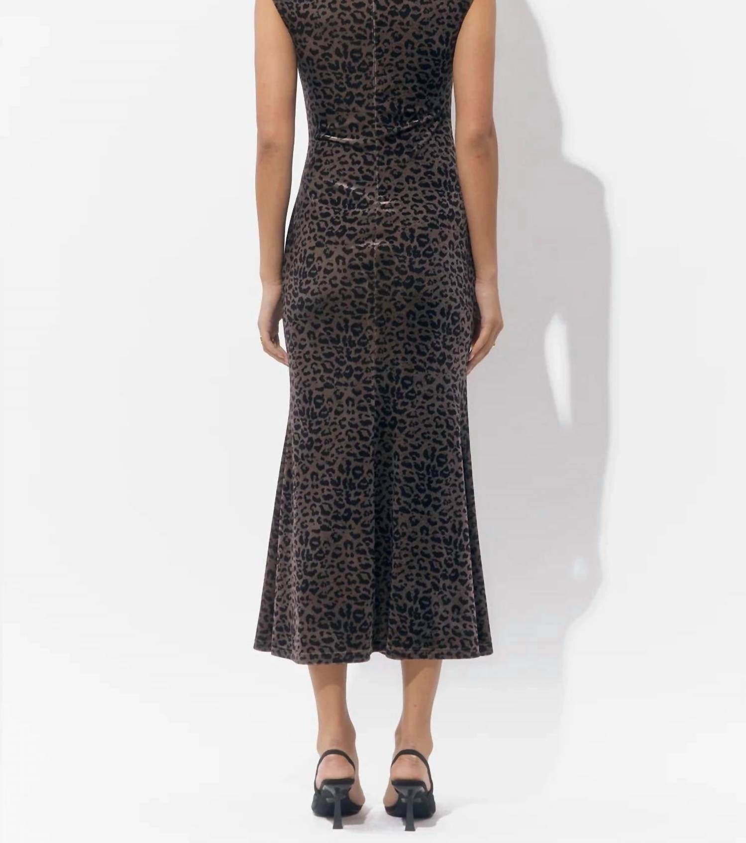 adelyn rae Merlyn Animal Mock Neck Midi Dress in brown black - women's dress - detail view