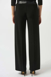 Joseph Ribkoff Silky Knit & Leatherette Wide-leg Pants in black 1 - women's pants - detail view