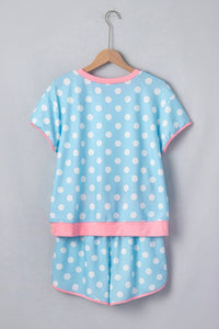 Shewin - Polka Dot Contrast Edge Casual Shorts Set