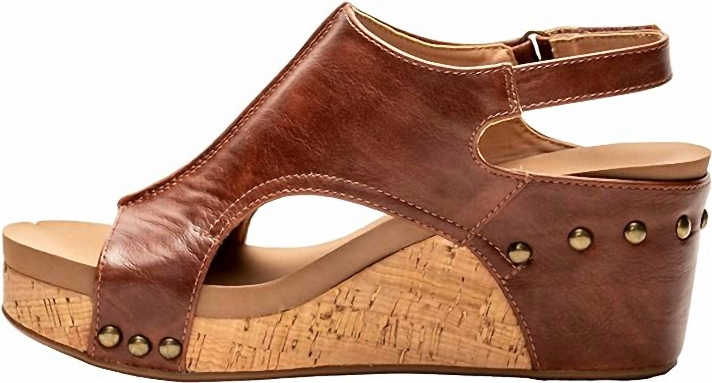 Corkys Footwear Women's Carley Wedge Sandal in bourbon brown - women's sandal - detail view