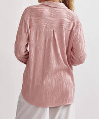 Entro - Wave Textured Long Sleeve Button Up Blouse
