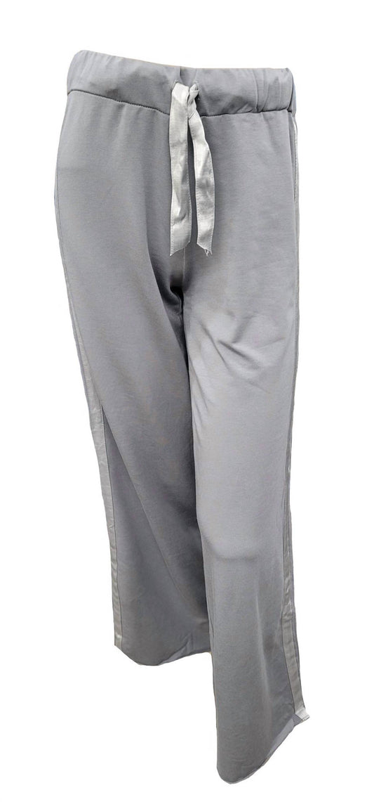 Kimber Long French Terry Wide Leg Pant With Satin Stripes