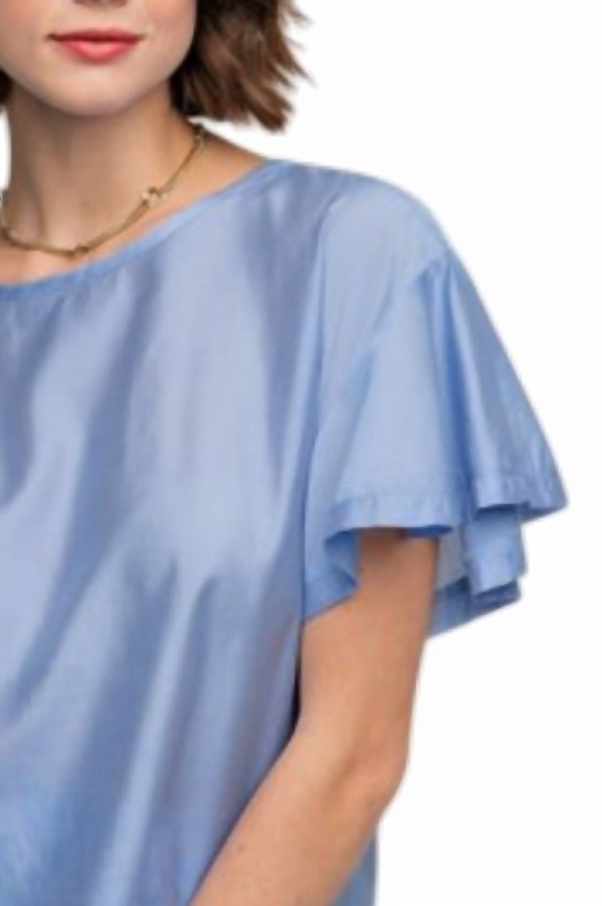 Easel Ruffle Short Sleeve Washed Satin Blouse - Plus in slate - women's blouse - alternate view