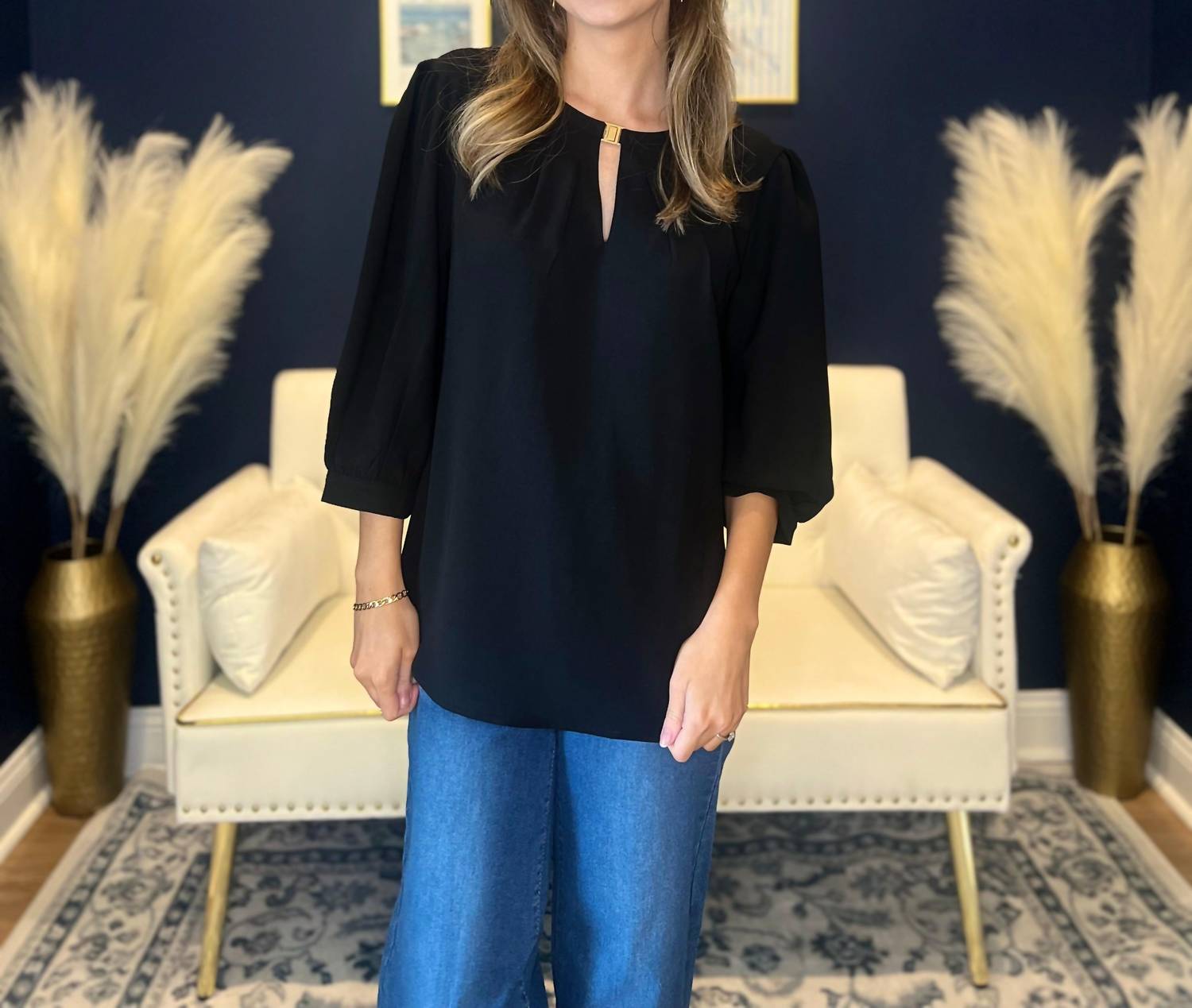 Ninexis - Sleek Keyhole Accent Blouse