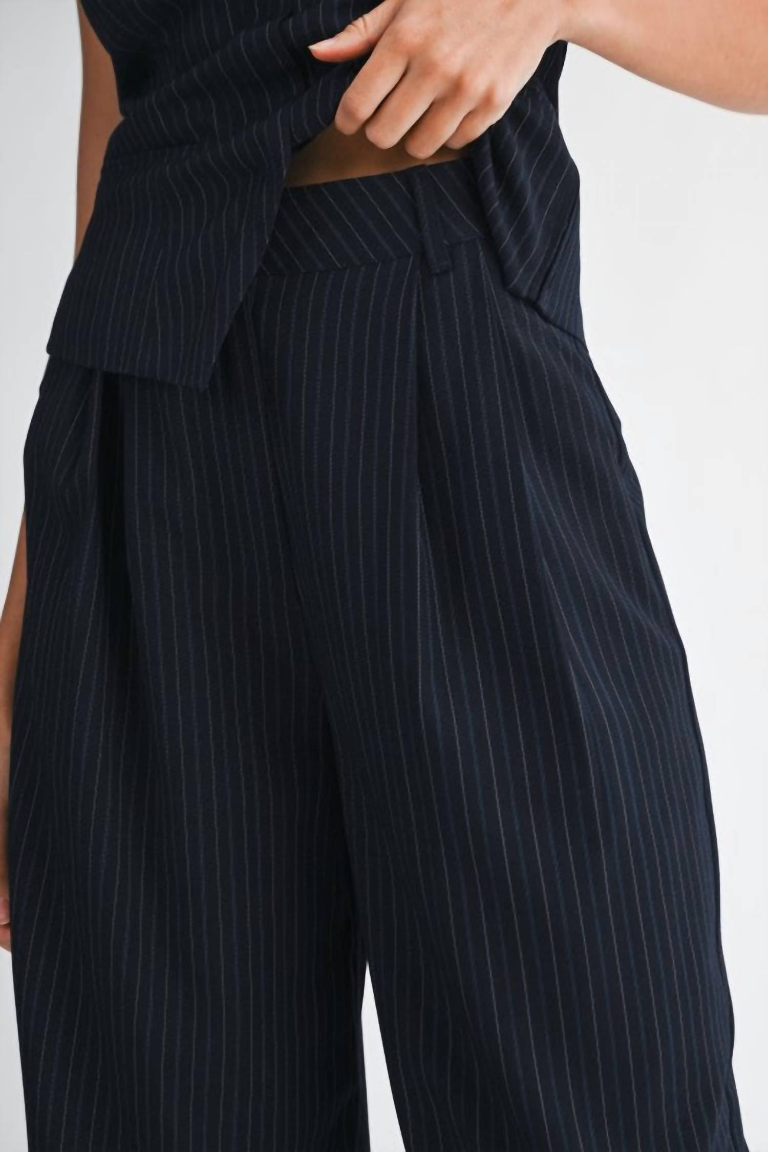 Mable - Pin Stripe Tube Top And Pants Set