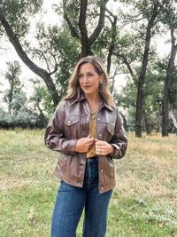 Velvet Heart Echo Faux Leather Jacket in yogi brown - women's jacket - alternate view