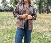 Velvet Heart Echo Faux Leather Jacket in yogi brown - women's jacket - detail view