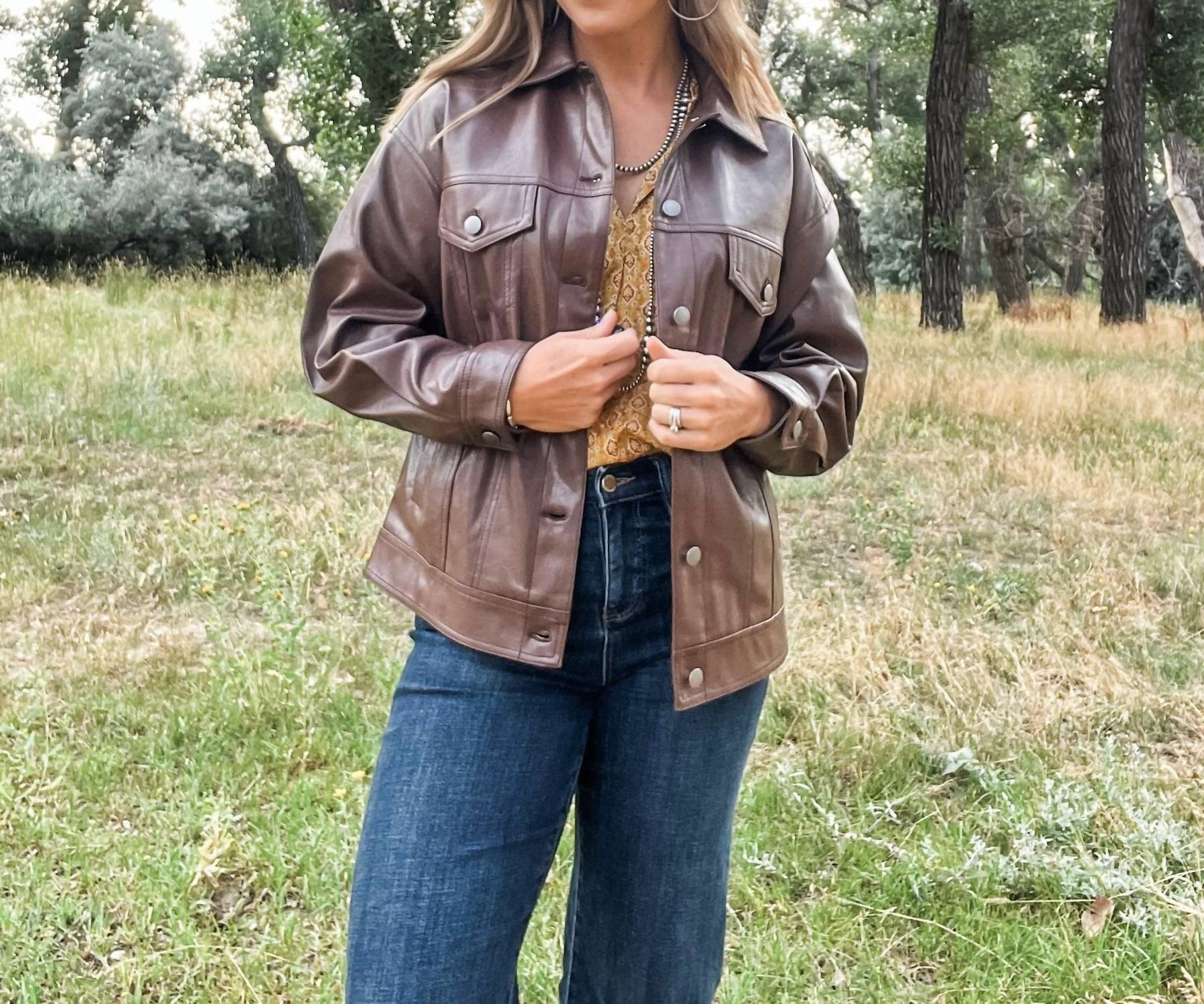 Velvet Heart Echo Faux Leather Jacket in yogi brown - women's jacket - detail view