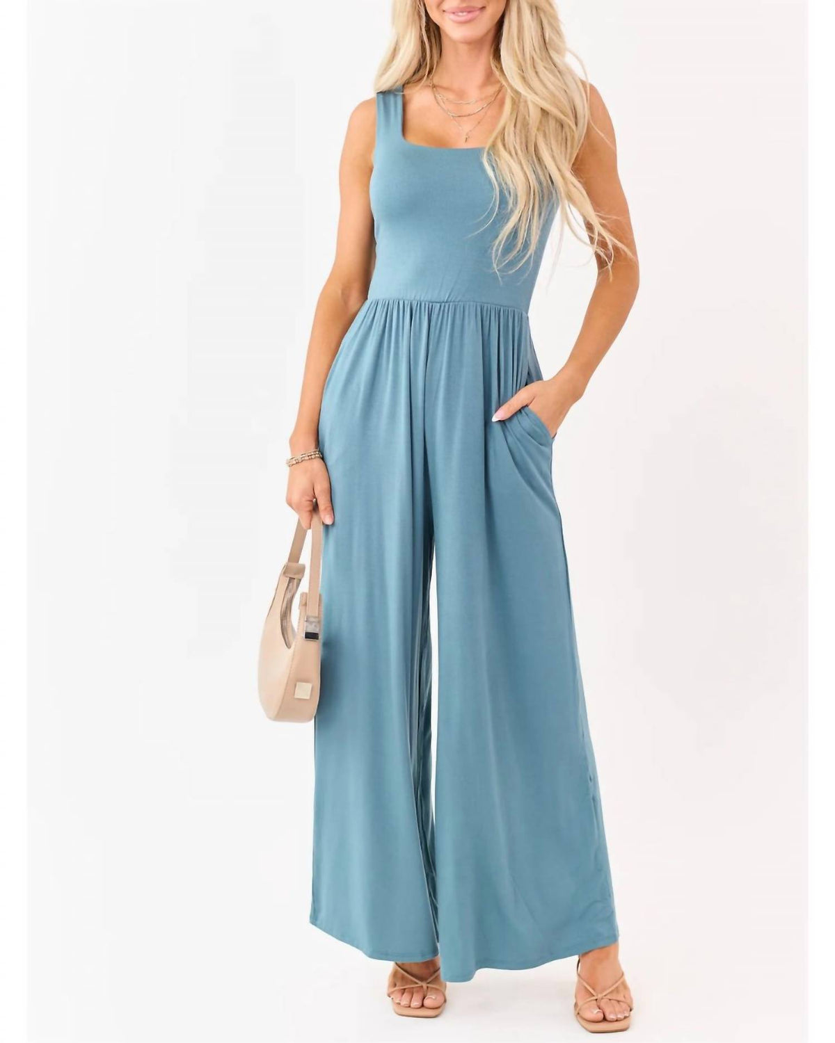 Wasabi + Mint - Camille Square Neck Jumpsuit With Pockets