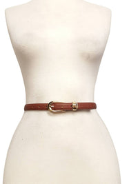 Axesoria West Women's Skinny Leather Belt With Buckle in brown - women's accessory - detail view