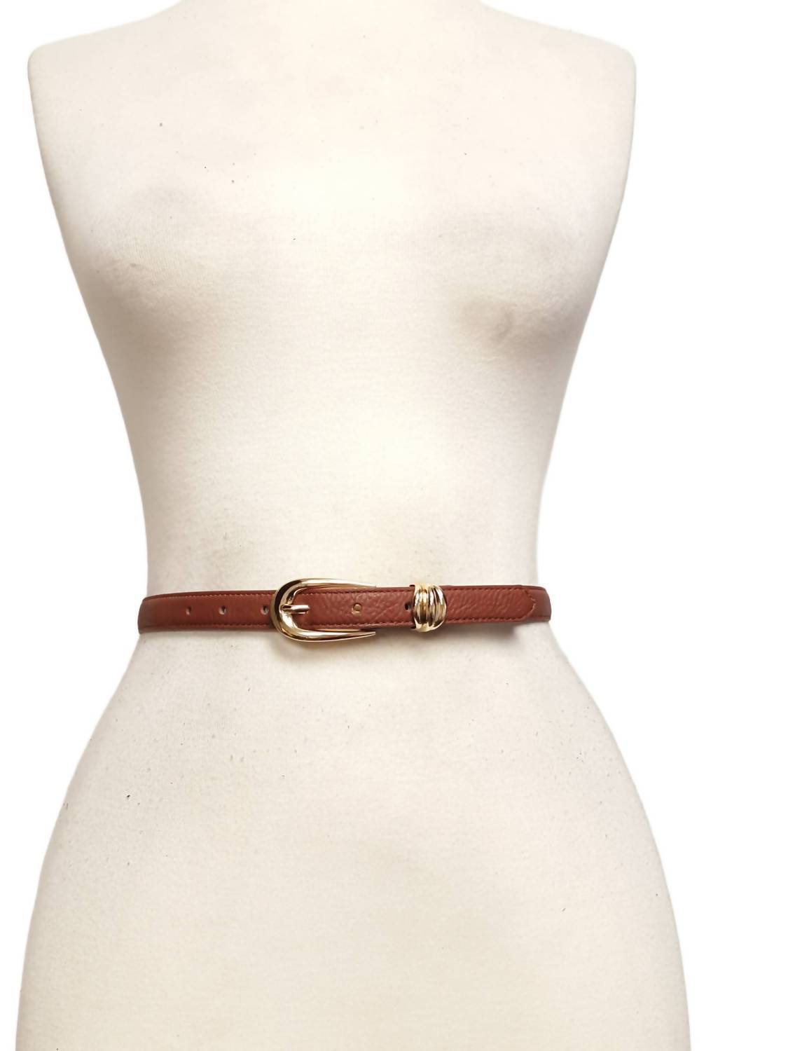 Axesoria West Women's Skinny Leather Belt With Buckle in brown - women's accessory - detail view