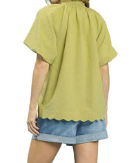 Umgee - Elegant Scallop Hem Blouse - Plus