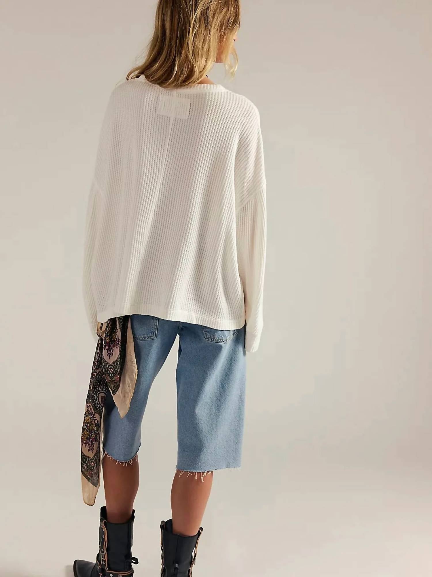 Free People Dawson Pocket Thermal Top in clean ivory - women's long sleeve top - alternate view