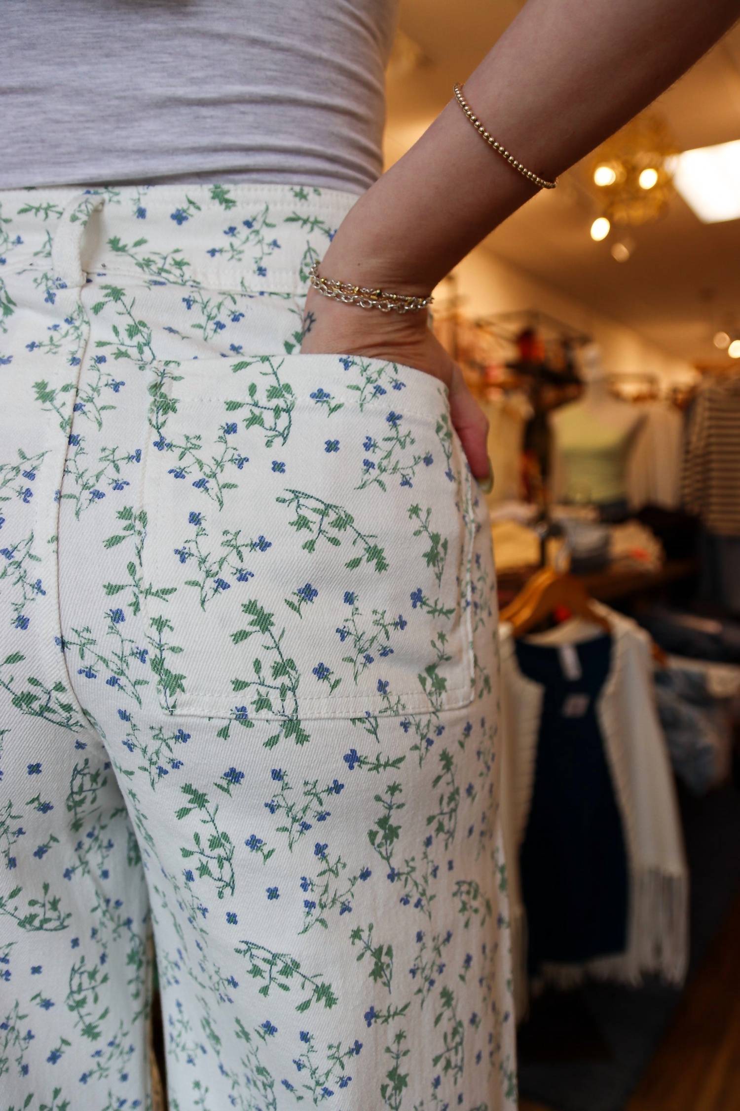 Miou Muse - Floral Print Stretch Denim