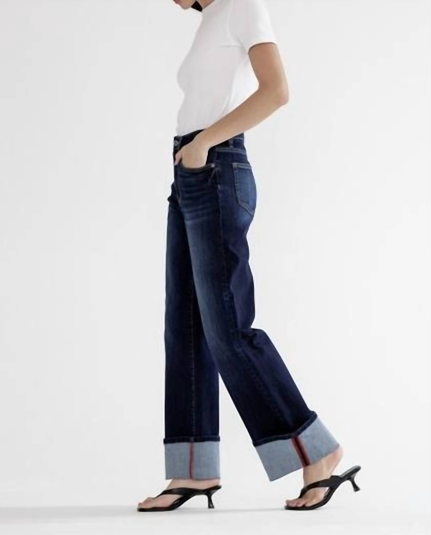 Mica Denim - High Rise Wide Leg With Cuffed Hem Jeans