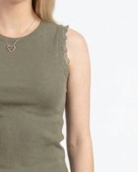 Miou Muse - CROCHET RUFFLE TRIM RIBBED TOP