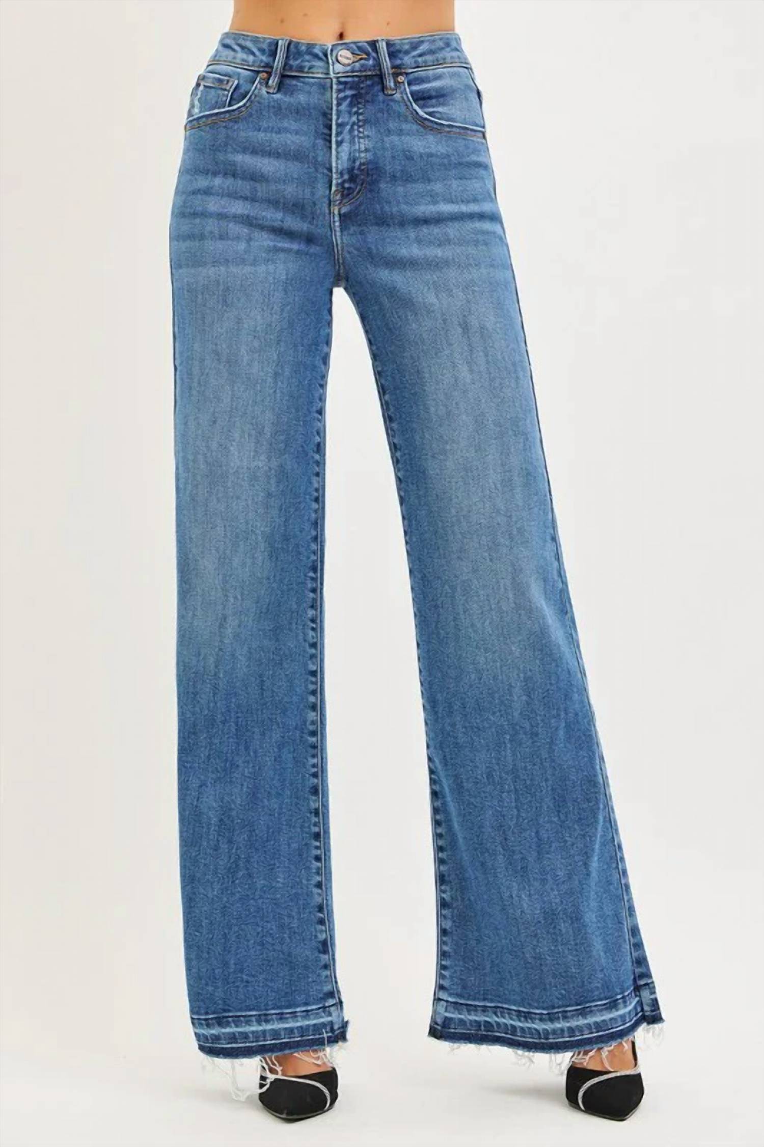 Risen - High Rise Wide Leg Jeans With Released Hem
