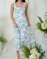 Blu Pepper - Floral Eyelet Pattern Scallop Lace Trim Midi Dress