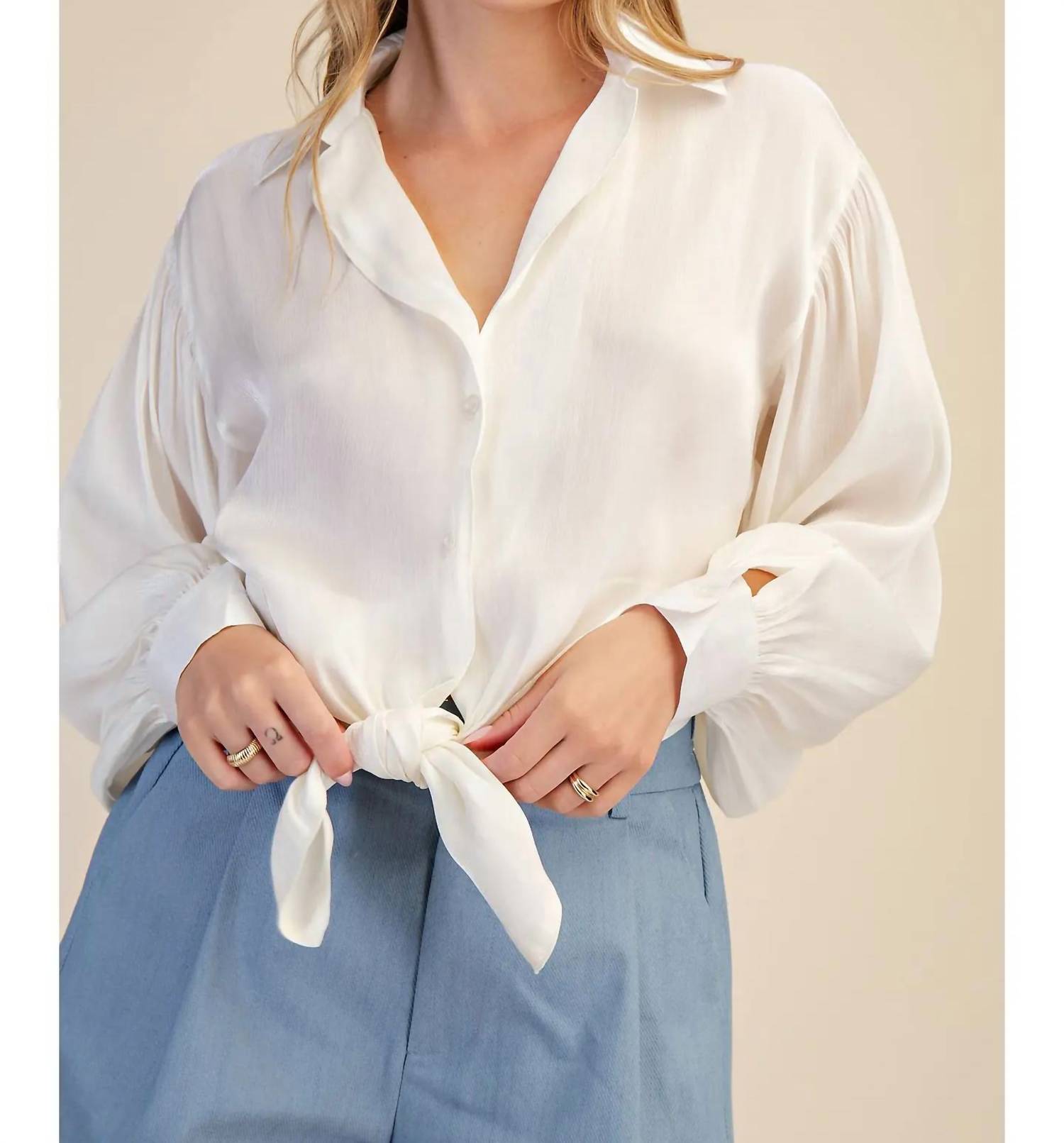 Glam - Stephanie Tie Front Collared Blouse