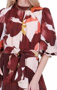 Jade Pleated High Neck Maxi Dress in harvest rhythm - women's dress - detail view