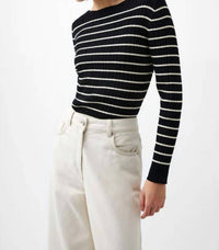 French Connection - Stripe Crinkle Knit Top