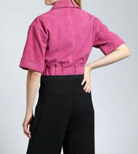11 Uptown - Cropped Goat Suede Jacket With Gathered Waist