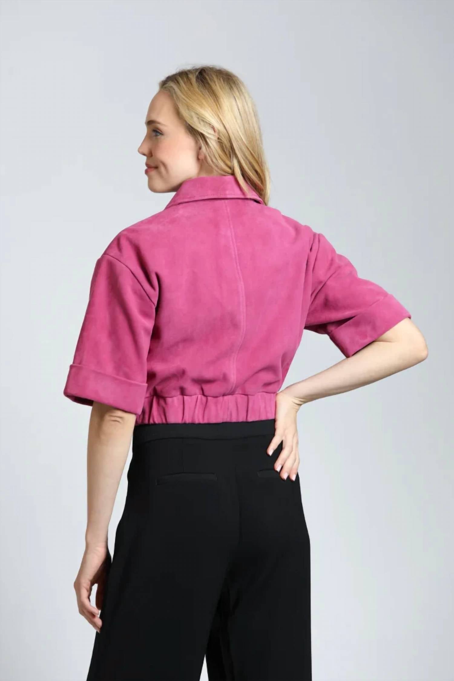 11 Uptown - Cropped Goat Suede Jacket With Gathered Waist