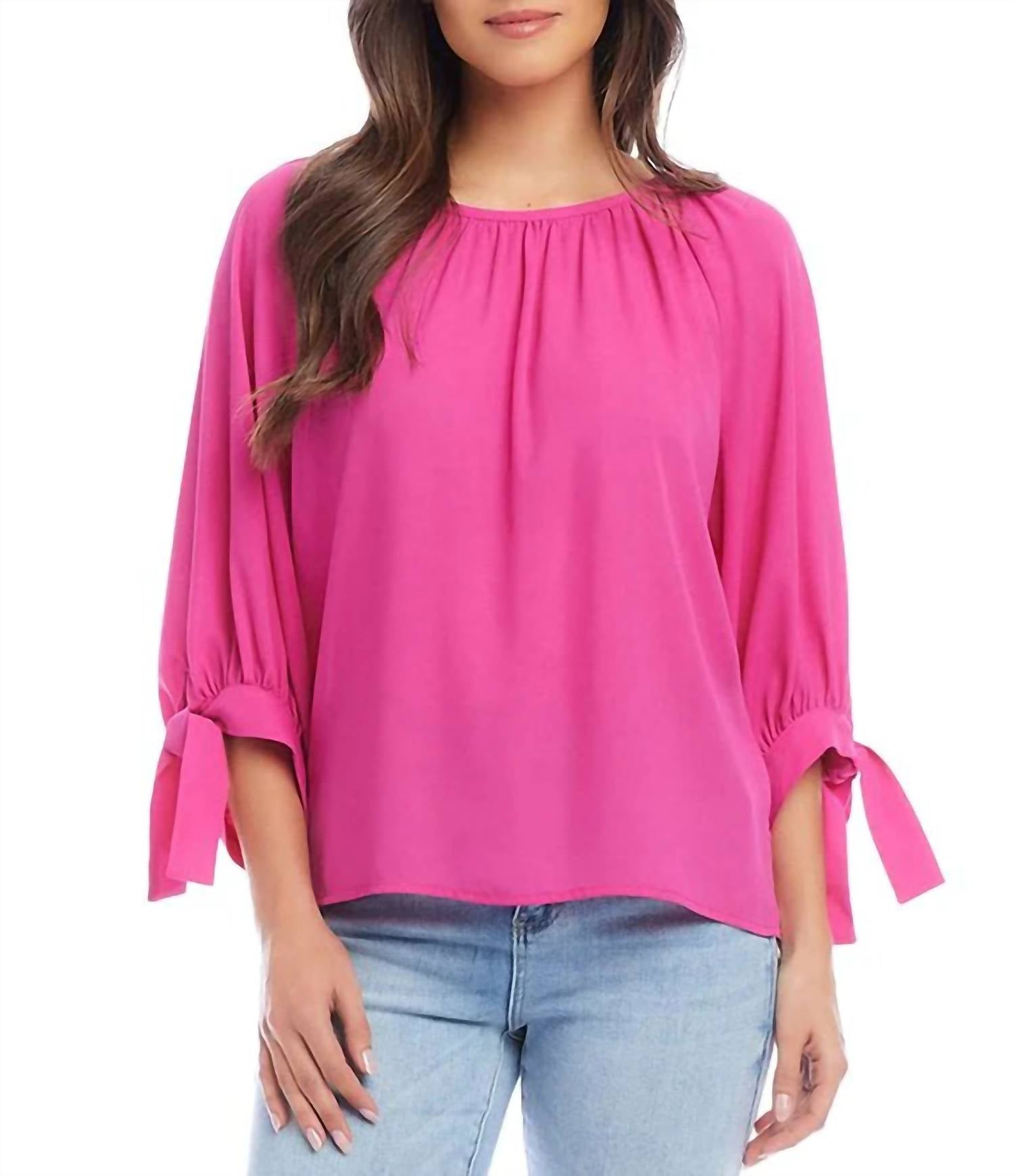 Karen Kane Tatum Tie Sleeve Peasant Top in dark pink - women's blouse