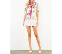 Thml - Floral Satin Short Sleeve Top With Contrast Bands