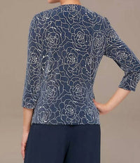 Alex Evenings - Stretch Knit Metallic Two-piece Set