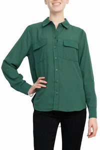 Magaschoni - Collar Neck Long Sleeves Front Button Detail Top