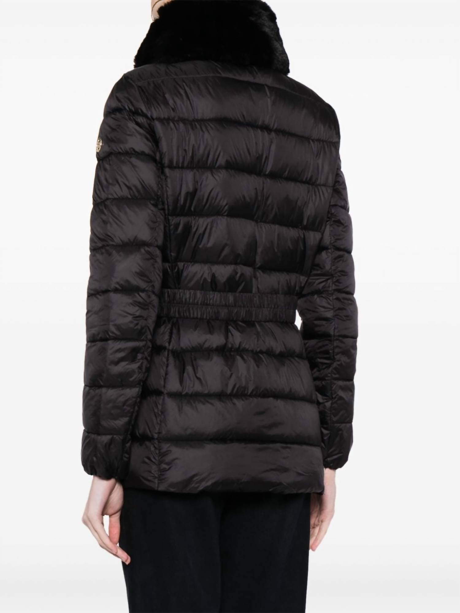 Faux Fur Collar Belted Lightweight Down Puffer Coat