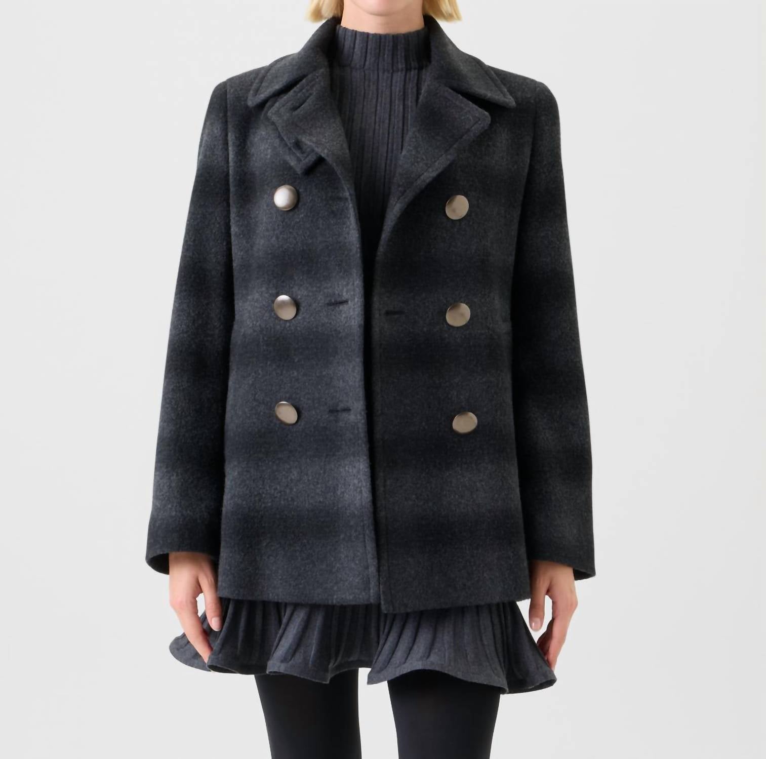 Akris Punto - Women's Blurred Check Wool Pea Coat